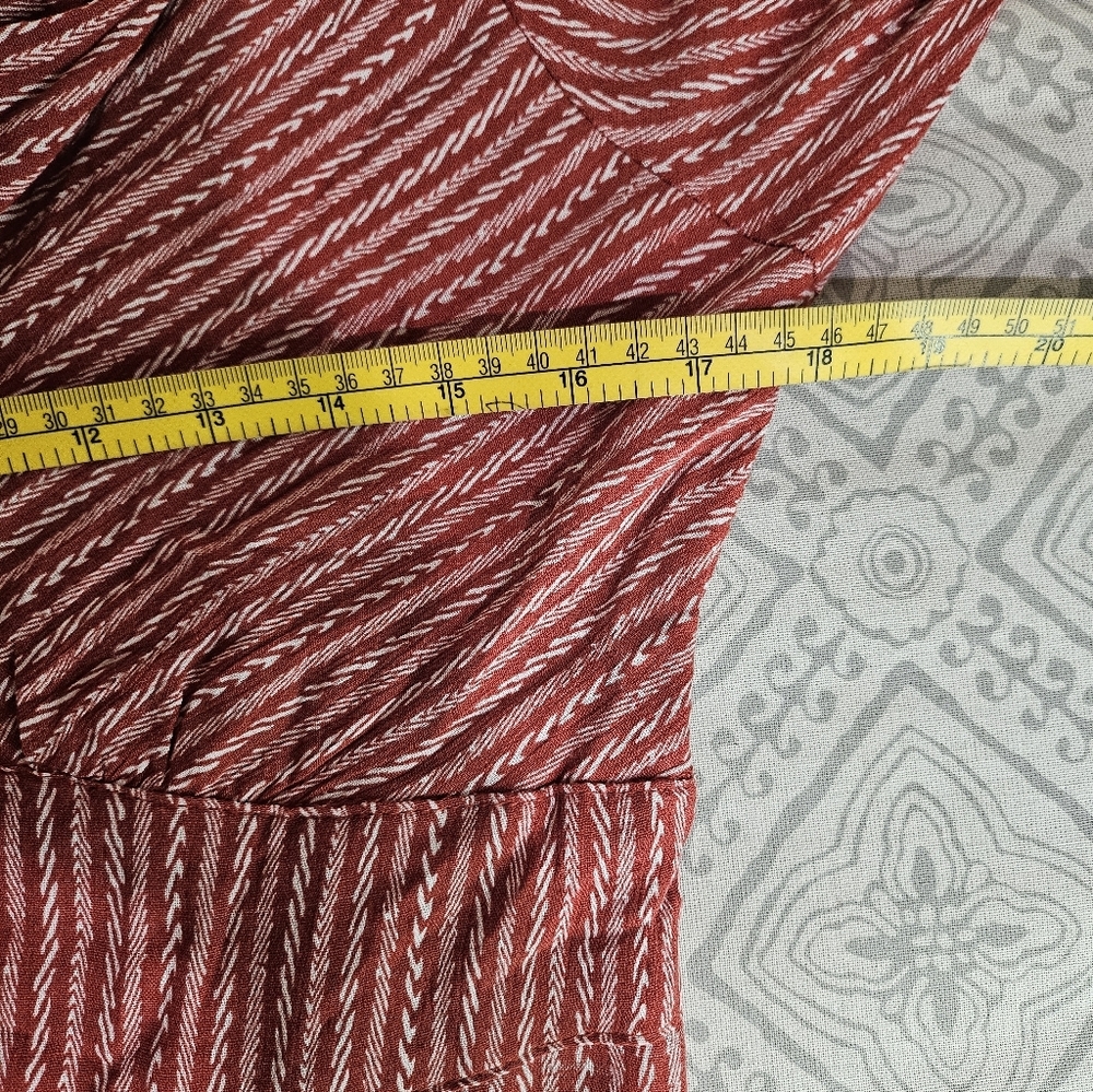 Hayden LA Rust Red Cream Striped Boho Short Sleeve Maxi Dress Large - Picture 7 of 10